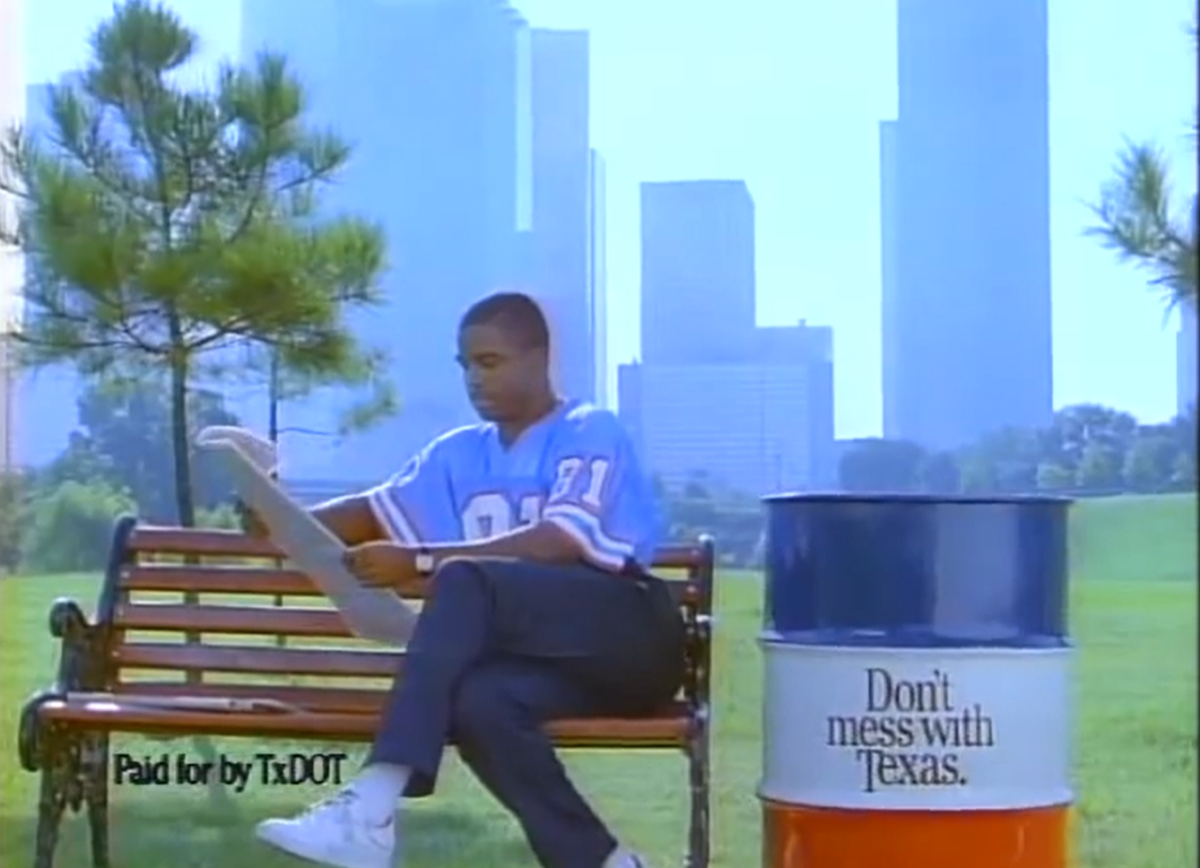 Warren Moon and Earnest Givens promote Don't mess with Texas.